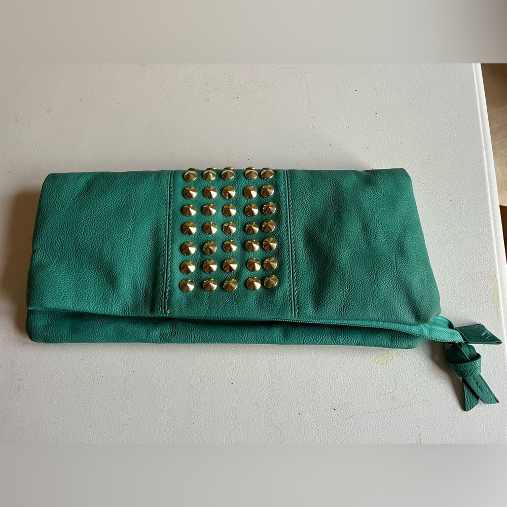Elegant Teal Clutch with Gold Studs